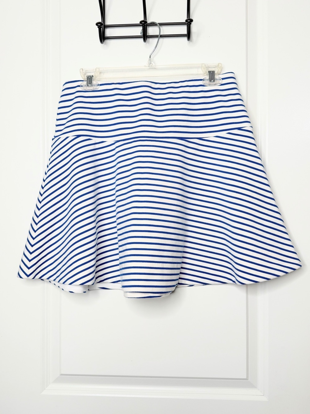 Draper James Womens M Blue White Stripe Skater Skirt Stretch Flare Nautical